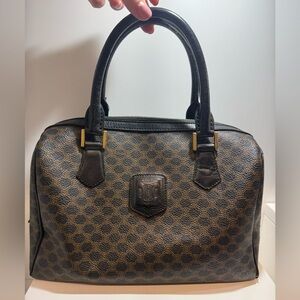 Celine Black and Brown Macadam Boston Bag